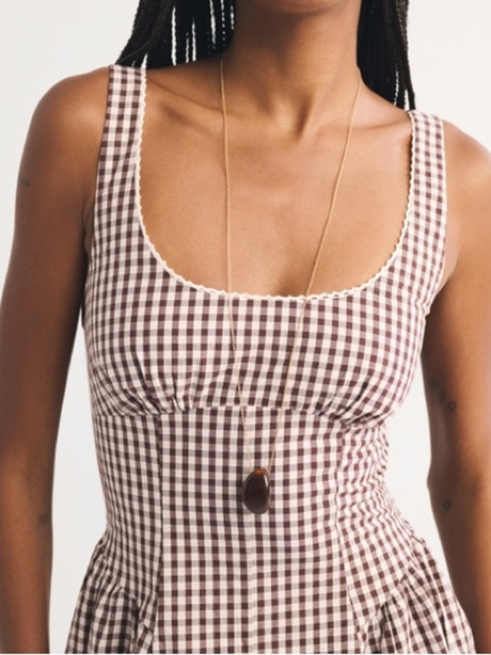 Abercrombie & Fitch Brown Gingham Midi Dress - Picture 4 of 5